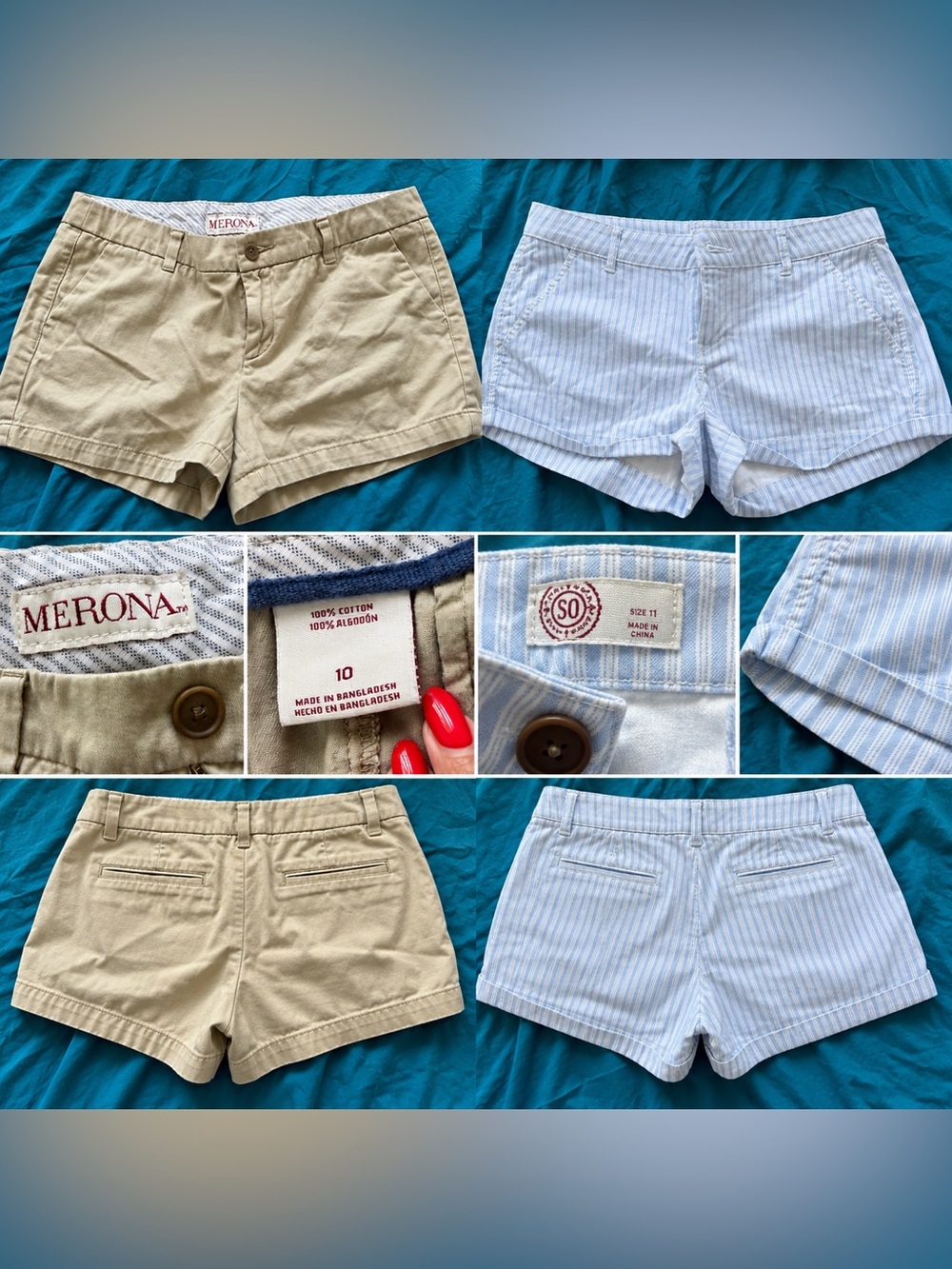 Merona Khaki Chino Shorts & Light Blue Pinstripe Cotton Shorts
